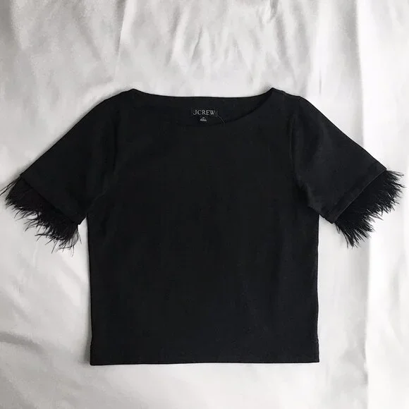 J.Crew Mariner jersey cropped boatneck T-shirt with feathers - Picture 2 of 9